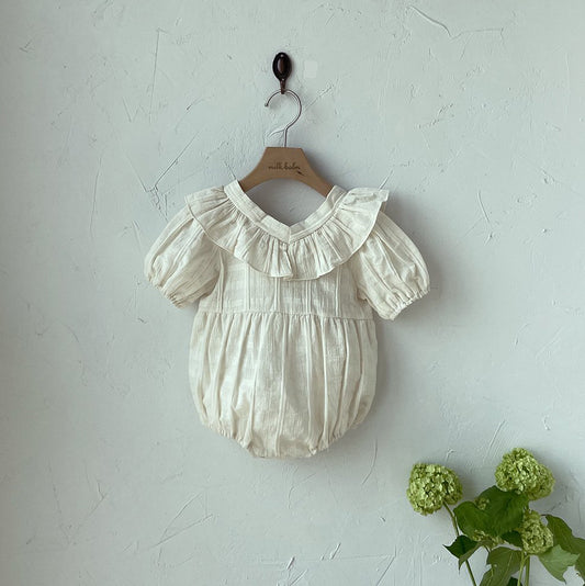 Baby Milk Ruffle V-Neck Tie Back Romper (0-18m) - Cream - AT NOON STORE