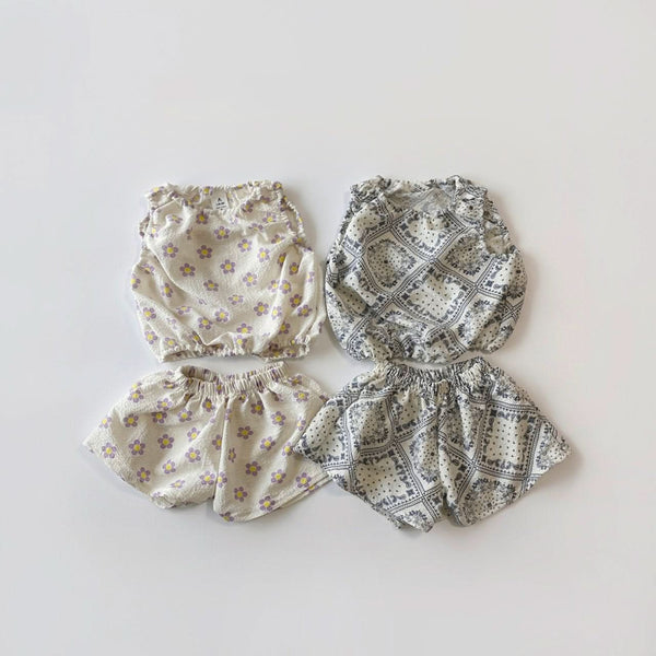 Toddler Seersucker Print Sleeveless Top and Shorts Set (2-5y) - Flower