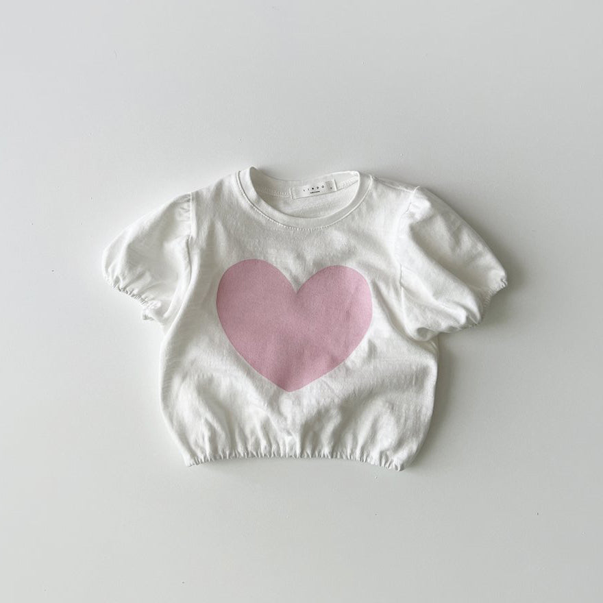 Toddler Short Puff Sleeve Heart Print Top (1-5y) - Ivory - AT NOON STORE