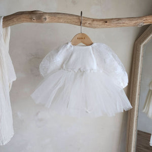 Baby Flower Embroidered Puff Sleeve Tutu Dress Romper (3-18m) - White