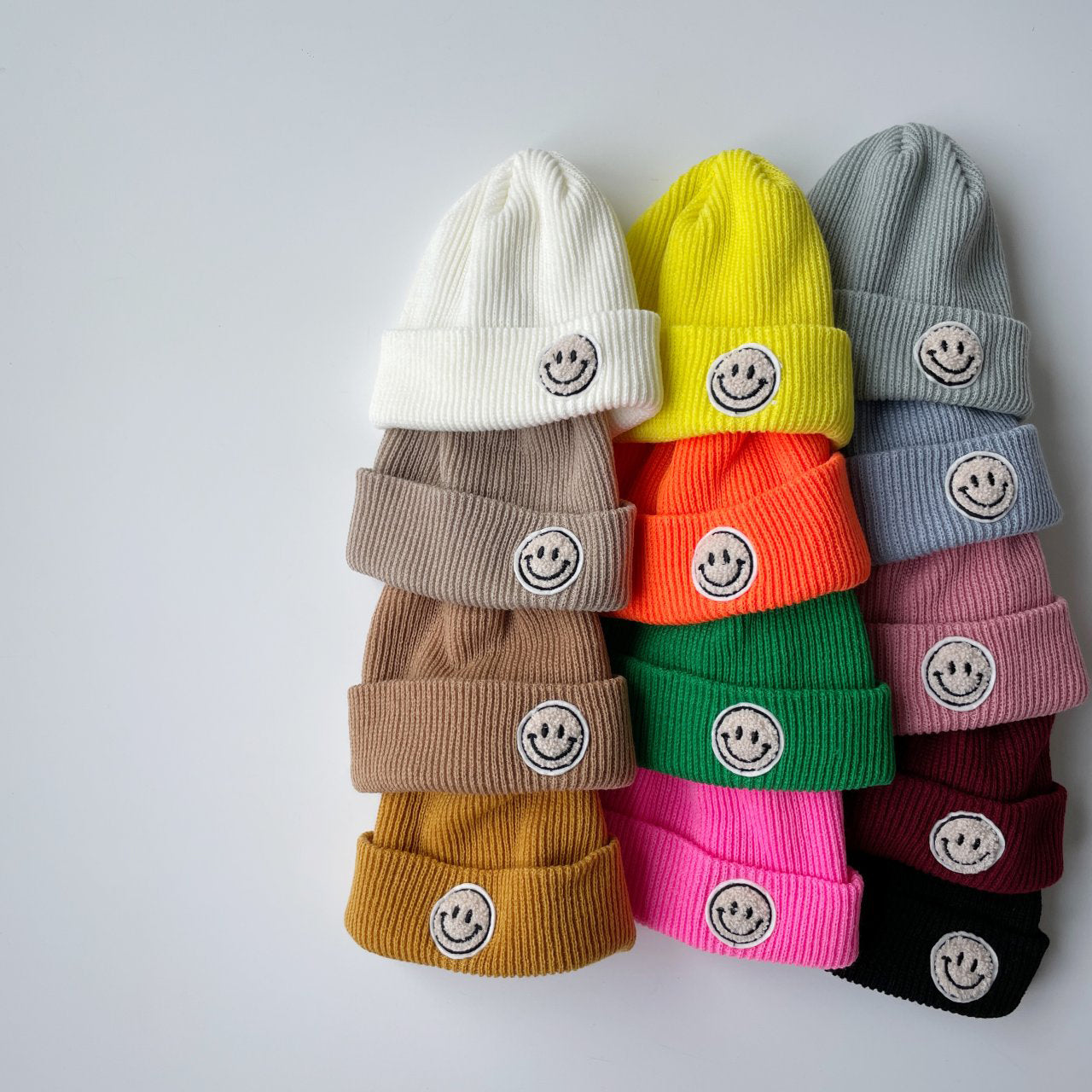 Baby Smile Patch Rib-Knit Beanie (6-30m) - 13 Colors - AT NOON STORE