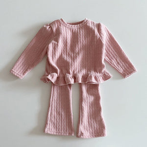 Toddler Textured Velour Ruffle Top and Flare Pants Set(1-6y) - Pink