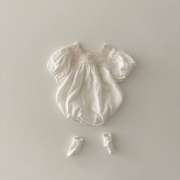 Baby Lace Square Neck Linen Romper (3-18m) - 2 Colors