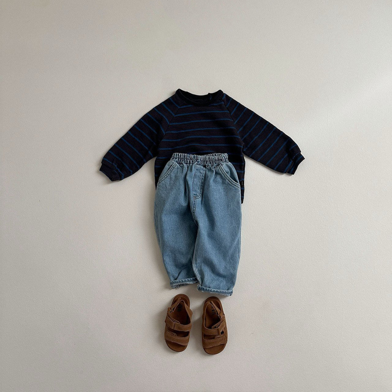 Toddler Crewneck Stripe Long Sleeve Tee (10m-4y) - Charcoal - AT NOON STORE