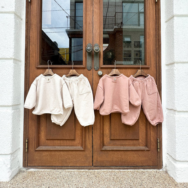 Toddler Anggo Button Detail Sweatshirt and Pants Set (1-6y) - Terracotta