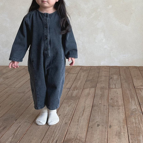 Toddler Bella Black Denim Long Sleeve Jumpsuit (2-7y)