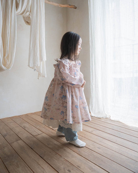 Toddler Ruffle Trim Smocked Dress (1-6y) -Blue Floral
