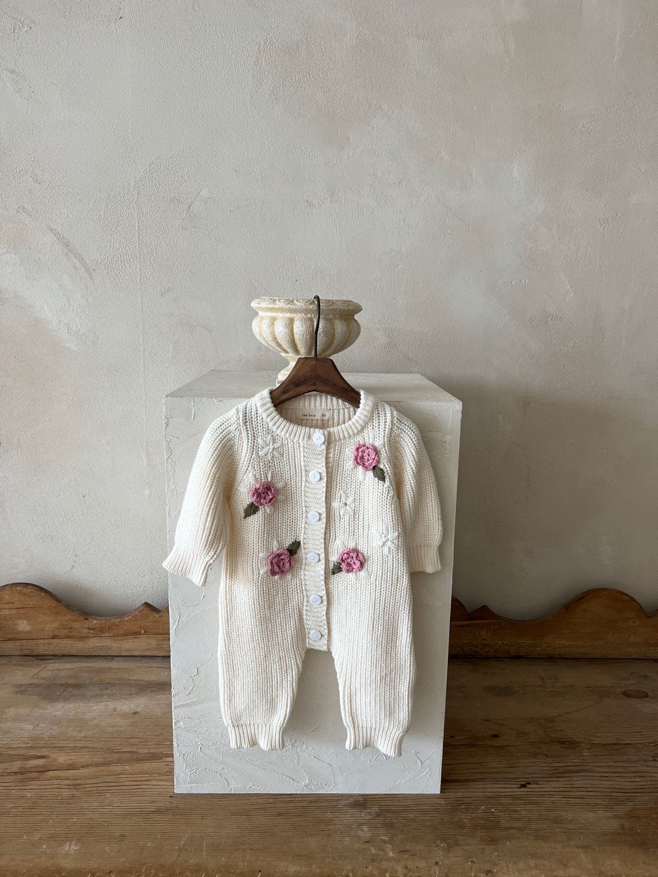 Baby Floral Embroidery Knit Sweater Jumpsuit (0-24m) - Ivory - AT NOON STORE