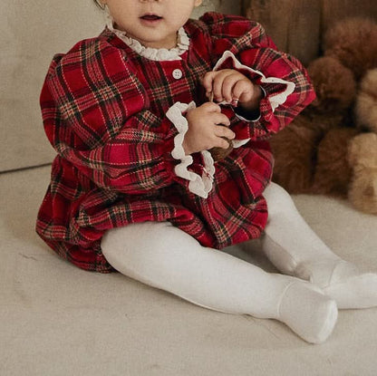 Baby Lace Detail Red Tartan Romper  (3m-18m) - AT NOON STORE