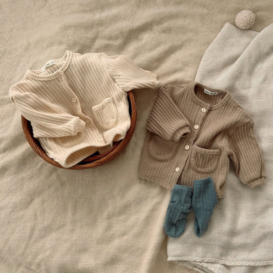 Baby Ribbed Pocket Cardigan (3-18m) -2 Colors - AT NOON STORE