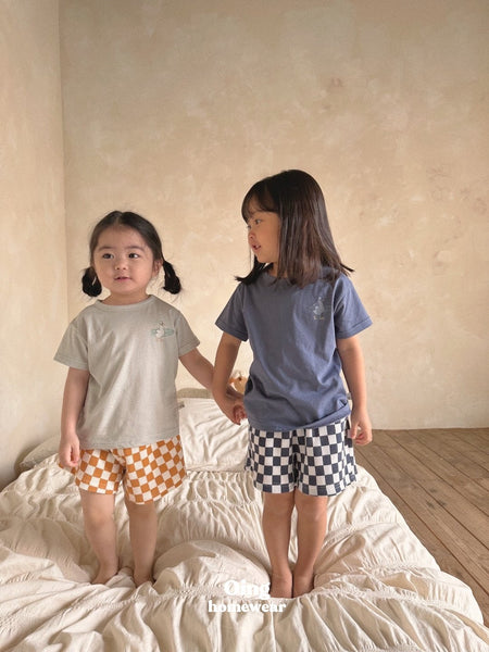 Toddler Graphic Print T-Shirt and Checker Shorts Set (1-5y) - Navy Shorts