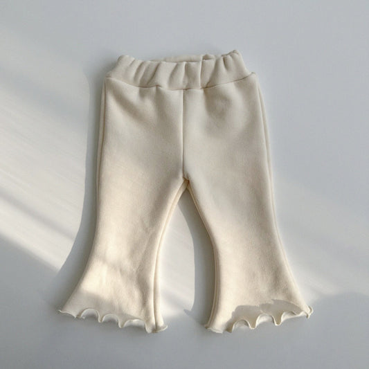 Kids Fleece-Lined Lettuce Edge Flare Pants(0-5y) - Ivory - AT NOON STORE