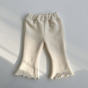 Kids Fleece-Lined Lettuce Edge Flare Pants(0-5y) - Ivory