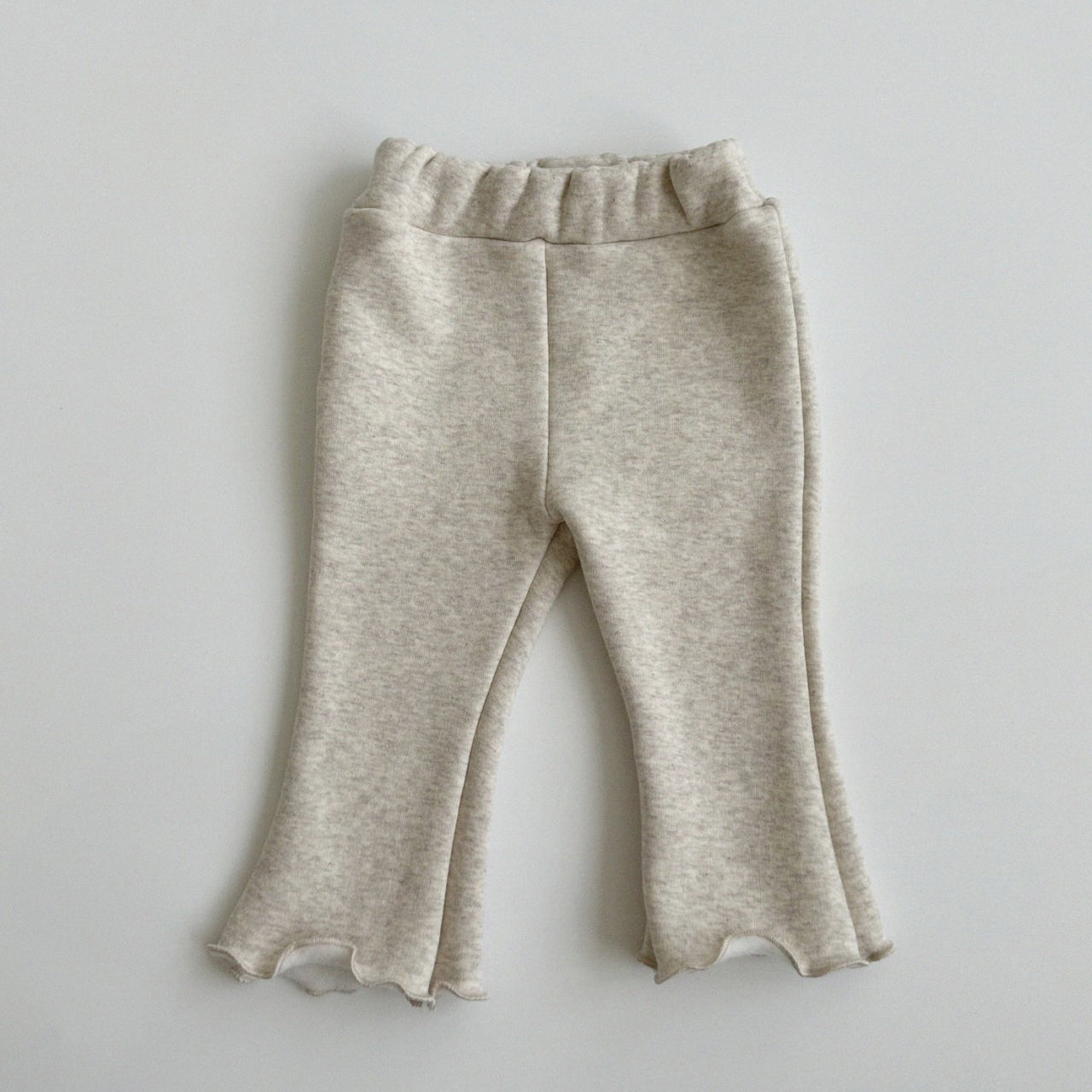 Kids Fleece-Lined Lettuce Edge Flare Pants(0-5y) - Oatmeal - AT NOON STORE