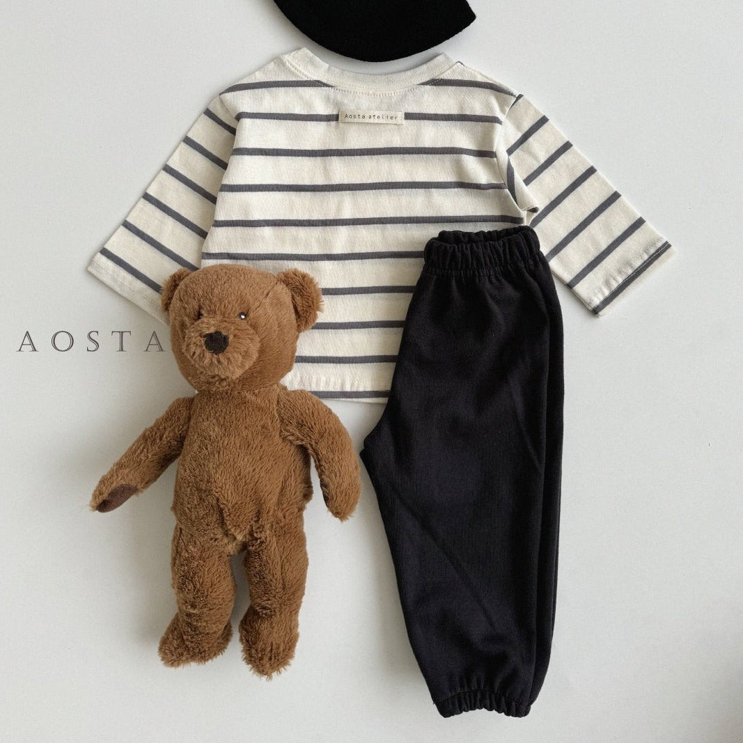 Kids Long Sleeve Stripe Top (3m-5y) - Charcoal - AT NOON STORE