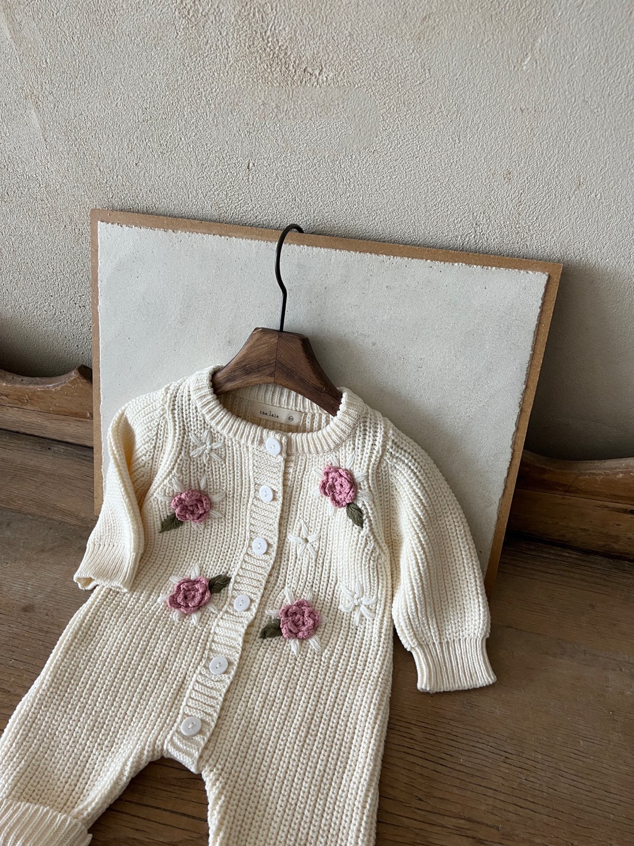 Baby Floral Embroidery Knit Sweater Jumpsuit (0-24m) - Ivory - AT NOON STORE