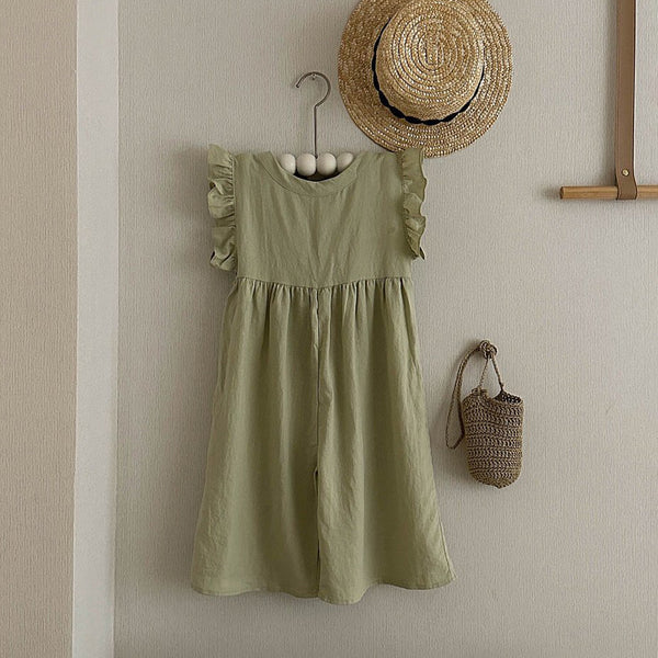 Toddler Ruffle Sleeve Tie Back Wide Leg Jumpsuit (2-6y) - Olive