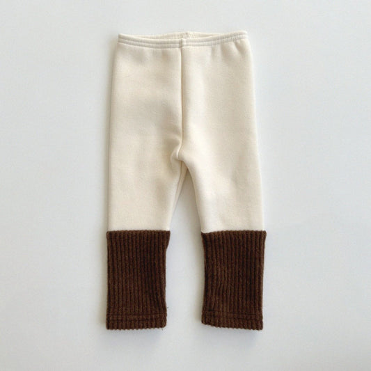 Kids Fleece-Lined Colorblock Sock Leggings (0-5y) - Brown - AT NOON STORE