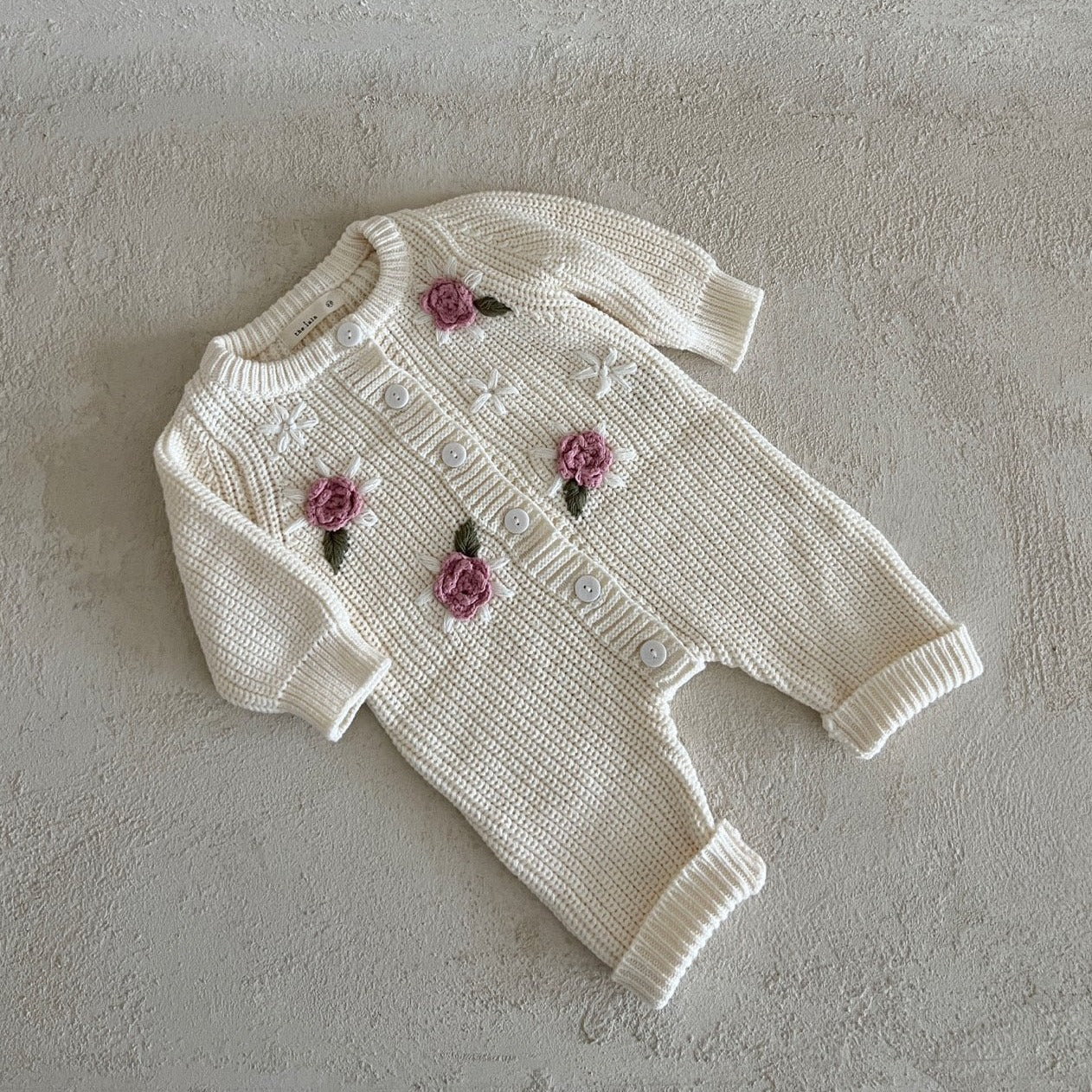 Baby Floral Embroidery Knit Sweater Jumpsuit (0-24m) - Ivory - AT NOON STORE