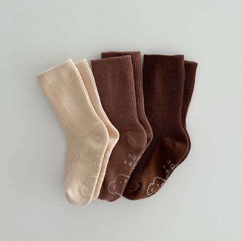 Toddler 3pk Cozy Socks (0-7y) - Chocolate