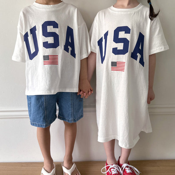 Kids Oversized USA Print Short Sleeve T-Shirt (2-8y) - 2 Colors