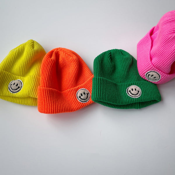 Baby Smile Patch Rib-Knit Beanie (6-30m) - 13 Colors