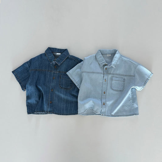 Toddler Short Sleeve Denim Shirt (6m-5y) - 2 Colors - AT NOON STORE