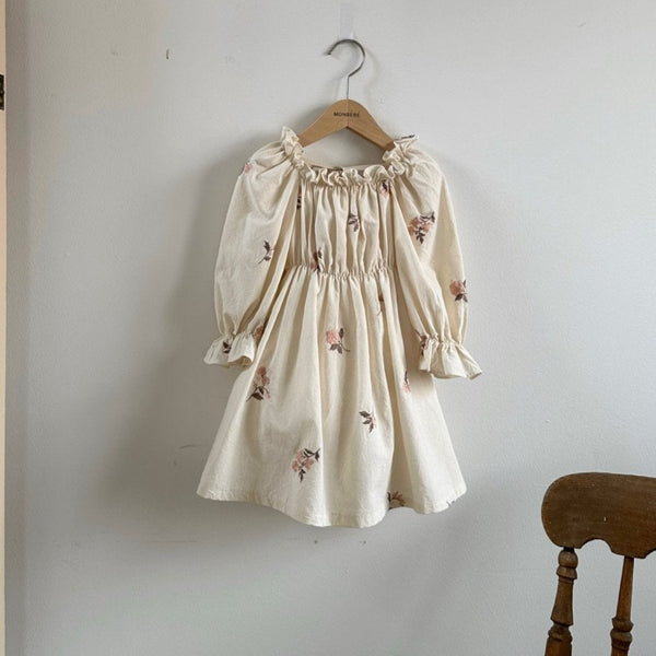 Toddler Monbebe Floral Embroidery Puff Sleeve Dress (1-6y)