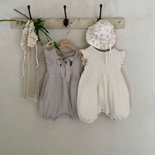 Baby Monbebe Pointelle Tie Bow Romper Set (6-24m)- 2 Colors