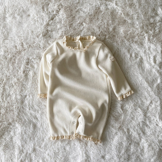 Baby BH Lace Trim Velour Bodysuit  (3-18m) - Cream - AT NOON STORE