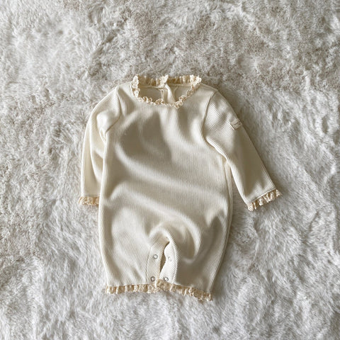 Baby BH Lace Trim Velour Bodysuit  (3-18m) - Cream