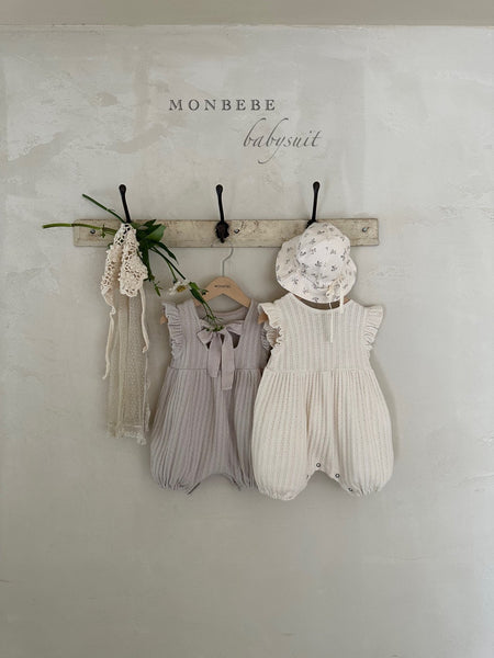 Baby Monbebe Pointelle Tie Bow Romper Set (6-24m)- 2 Colors