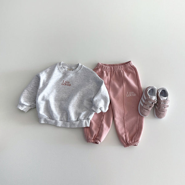 Toddler I Am Loved Embroidery Sweatshirt and Jogger Pants (6m-6y) -3 Colors