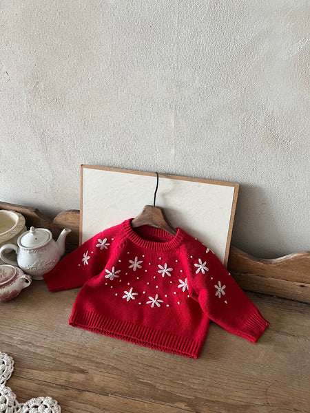 Toddler  Snow Embroidered Sweater (1-6y) - Red