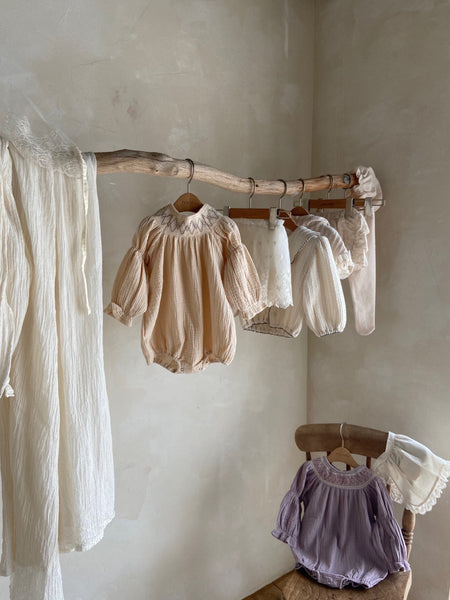 Baby Ann Smocked Neckline Long Sleeve Dress Romper (6-17m) - Lavender