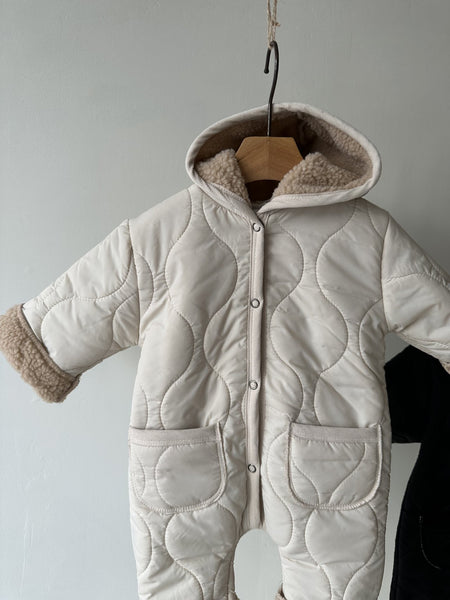 Baby Sherpa Lined Hood Quilted Puffer One-Piece (0-24m) - Cream