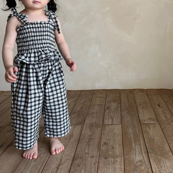Baby Bella Plaid Smocked Sleeveless Top and Wide Leg Pants Set (3-24m) -2 Colors