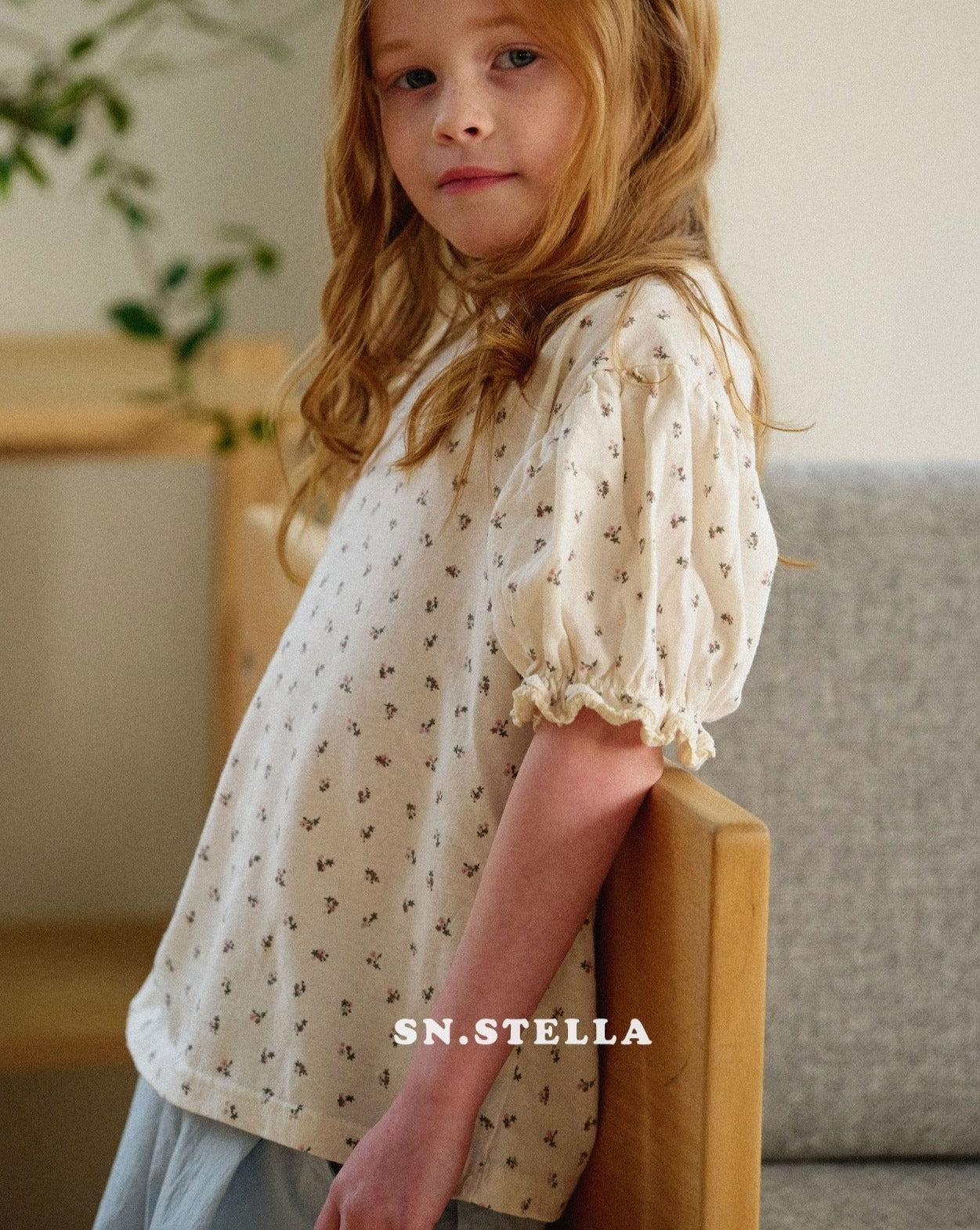 Toddler Lace Detail Floral Print Short Sleeve Top (15m-7y) - Floral Ivory - AT NOON STORE