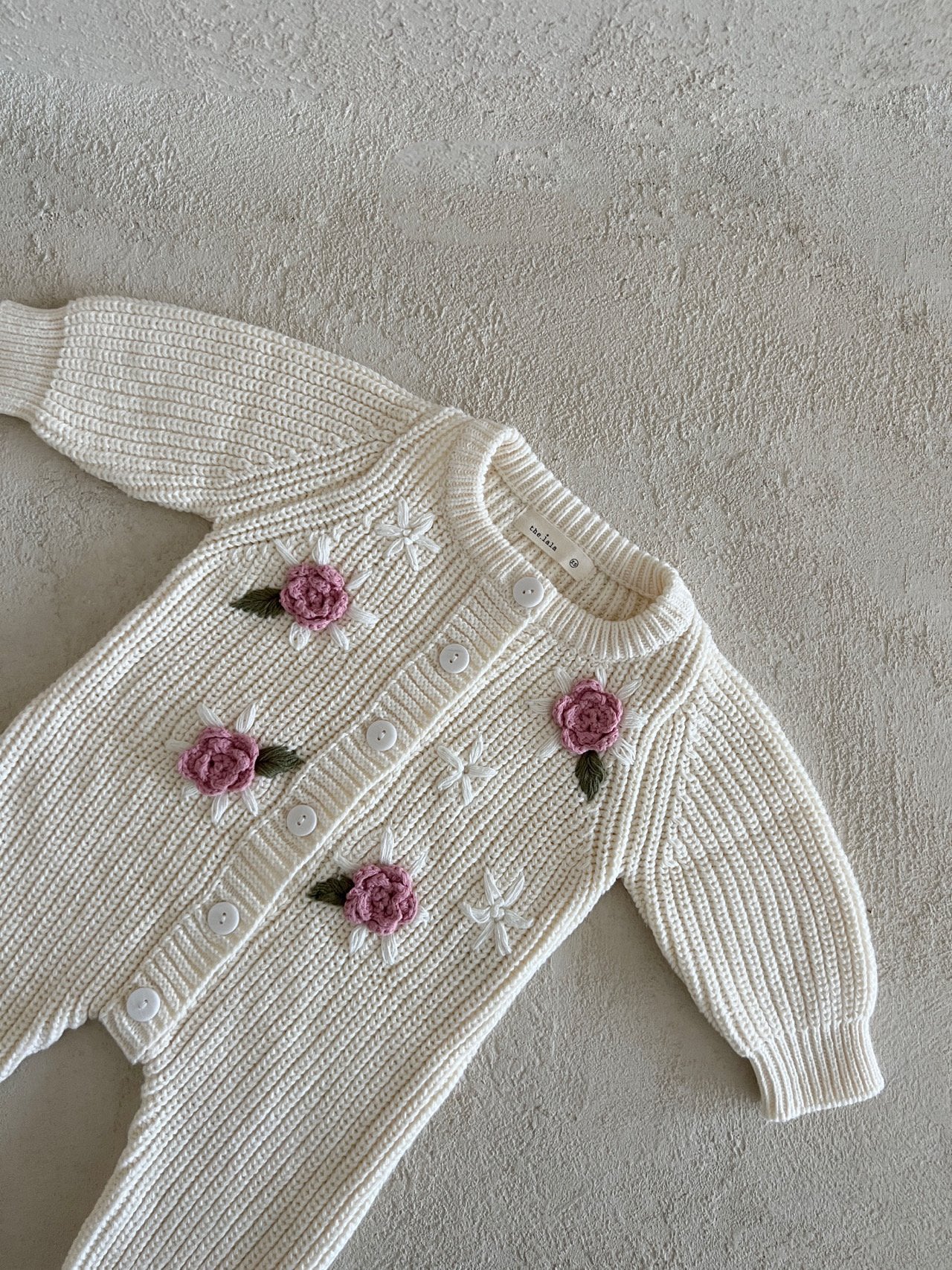 Baby Floral Embroidery Knit Sweater Jumpsuit (0-24m) - Ivory - AT NOON STORE