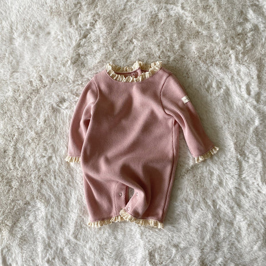 Baby BH Lace Trim Velour Bodysuit  (3-18m) - Pink - AT NOON STORE