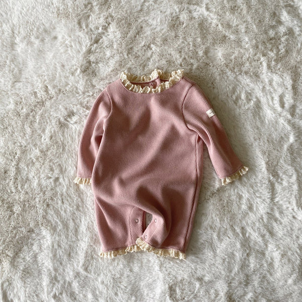 Baby BH Lace Trim Velour Bodysuit  (3-18m) - Pink