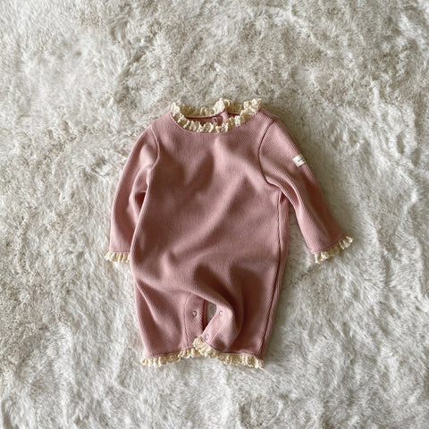 Baby BH Lace Trim Velour Bodysuit  (3-18m) - Pink