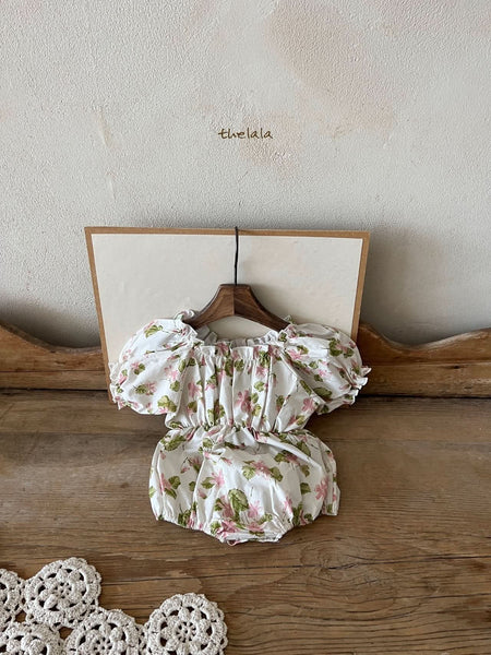 Baby Lala Floral Short Puff Sleeve Romper (0-24m) - 2 Colors