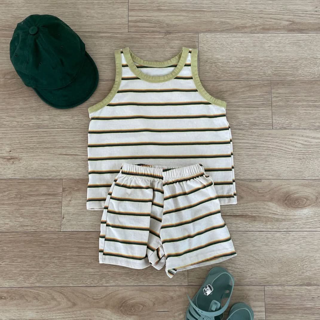 Toddler Stripe Tank Top and Shorts Set (1-5y) - Green