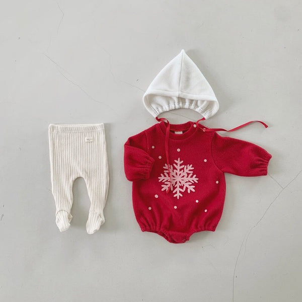 Baby Warm Snowflake Romper and Bonnet Set (3-18m) - 2 Colors