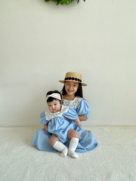 Toddler Lace Square Neck Linen Dress(2-6y) - 2 Colors