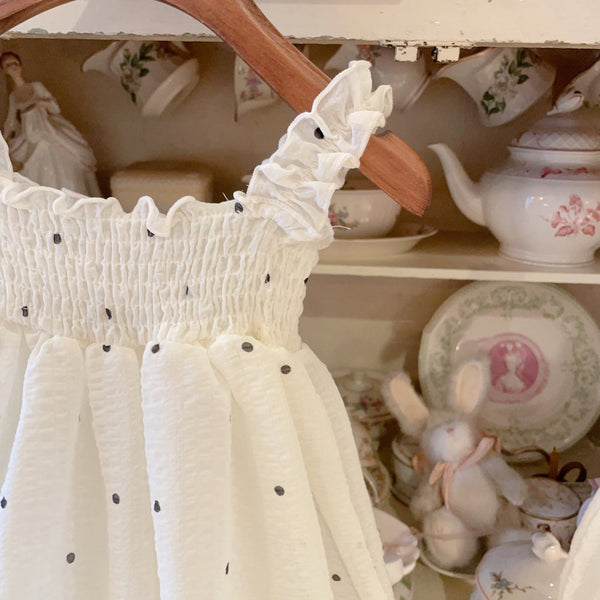 Toddler Marron Smocked Sleeveless Dress (3m-5y)- Polka Dot