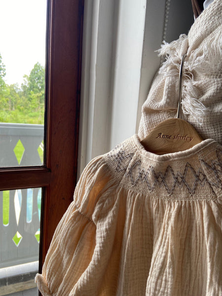 Baby Ann Smocked Neckline Long Sleeve Dress Romper (6-17m) - Cream