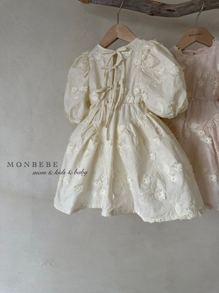 Toddler Monbebe Cécile Puff Sleeve Floral Embroidery Dress (1-6y)-2Colors