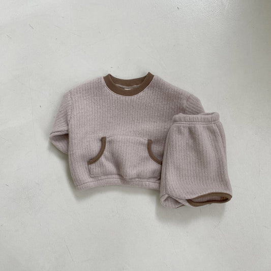 Baby BH Kangaroo Pocket Fleece Top and Shorts Set (3-18m) - Beige - AT NOON STORE